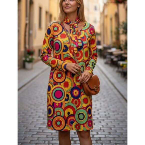 Hippie Costume Dress Size 3X Colorful Circle Pattern Long Sleeve with accessorie - Picture 1 of 12